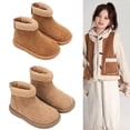 thumbnail image 1 of Lovzfmll Girls Snow Boots, Winter Fleece Lined Warm Short Boots Ankle Booties, Round Toe Flat Heel Zipper Outdoor Shoes for Toddler 2-2.5 Years, Brown, 1 of 8