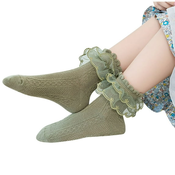 Lovzfmll Girls Socks 3-Pair Pack Lace Trim Crew Socks Breathable Mesh Cute Princess Socks Casual Socks for Toddler Kids 1-15 Years
