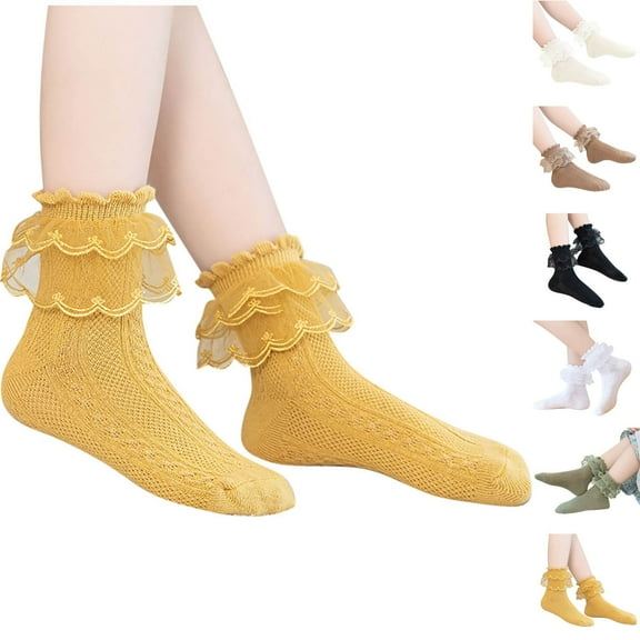 Lovzfmll Girls Socks 3-Pair Pack Lace Trim Crew Socks Breathable Mesh Cute Princess Socks Casual Socks for Toddler Kids 1-15 Years