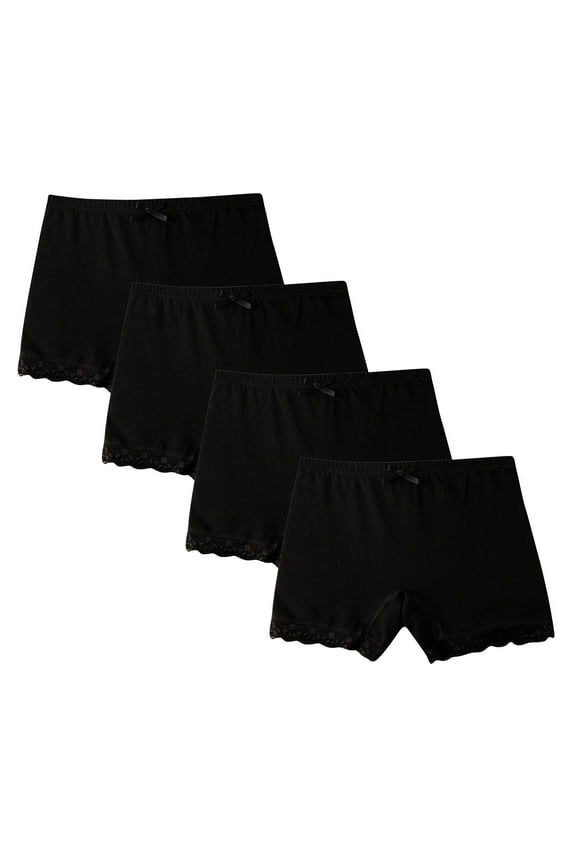 Girls' Underwear 4-Pack Lace Trim Boxer Shorts, Solid Color Cotton Panties, Breathable Comfort Shorts for Toddlers and Kids for 2-14 Years