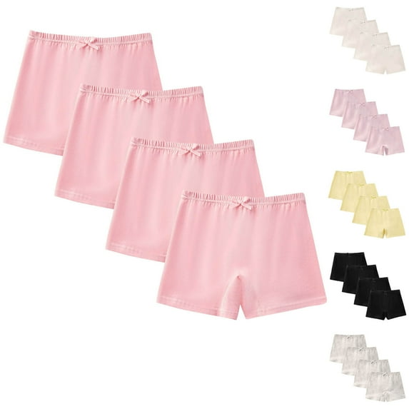 Lovzfmll Girls' Underwear 4-Pack Solid Color Boxer Shorts, Cotton Comfort Panties, Breathable Everyday Shorts for Toddlers and Kids with Soft Waistband for 2-14 Years