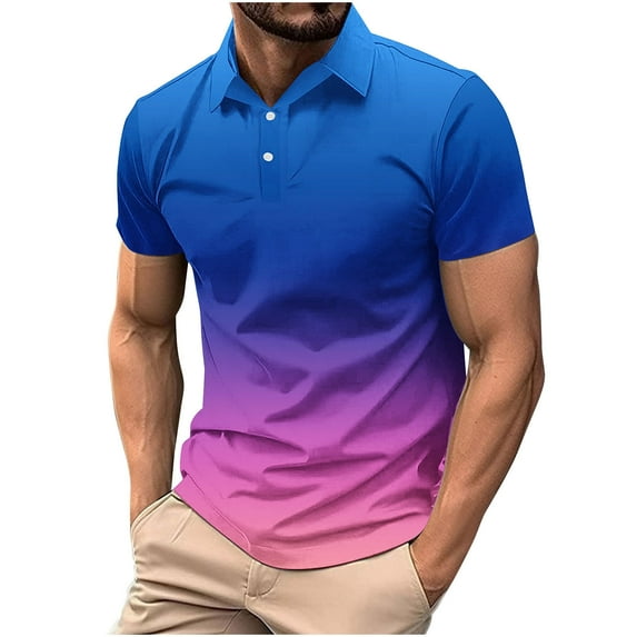 Lovzfmll Gradient Print Button Down Shirt for Men, Ombre Casual Short Sleeve Top, Modern Business Ready Blouse