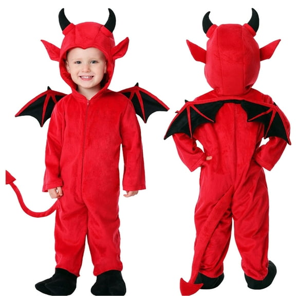 Lovzfmll Halloween Costume Hooded Jumpsuit, Long Sleeve Bat Devil Bodysuit with Pants for Boys & Girls, Role Play Outfits for Kids 7-8 Years