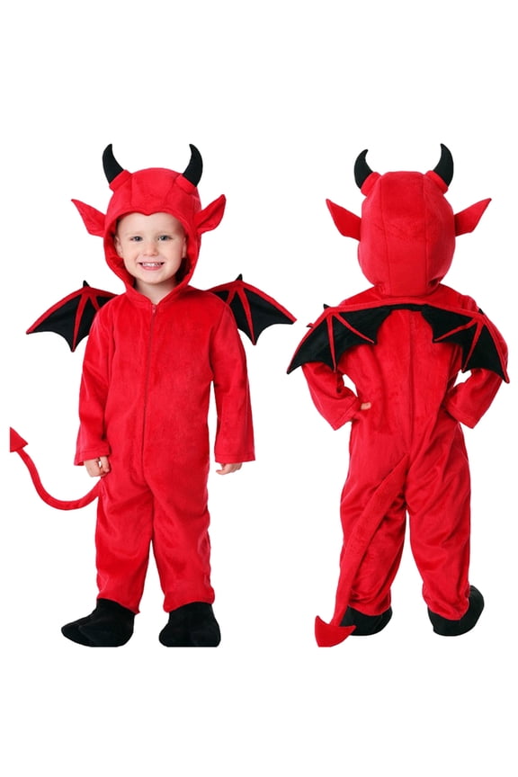 Halloween Costume Hooded Jumpsuit, Long Sleeve Bat Devil Bodysuit with Pants for Boys & Girls, Role Play Outfits for Kids 7-8 Years