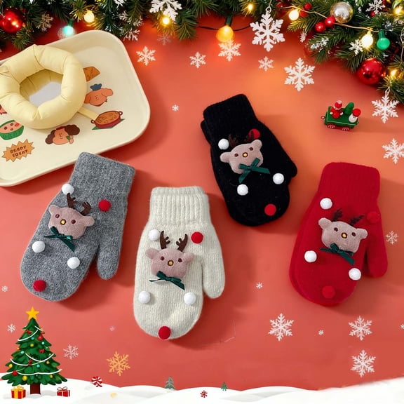 Lovzfmll Holiday Gloves for Women, Cute Cartoon Christmas Gloves, Winter Thermal Cold Proof for Seasonal Activities, Red