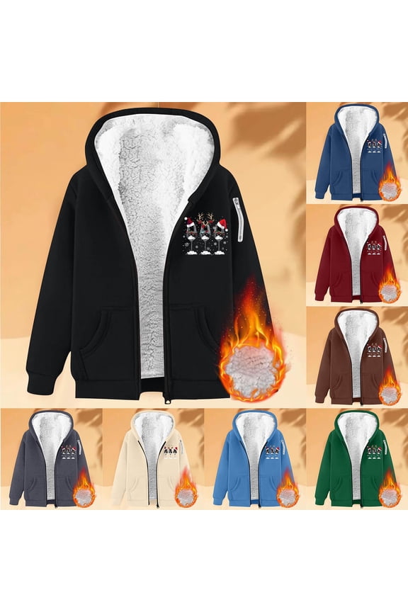 Hoodie for Women, Christmas Trendy Plus Size Zip Up Fleece Sweatshirt Winter Clothing Essentials Hoodie Outerwear Winter Coats