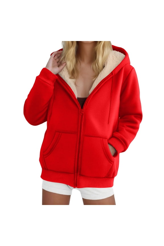 Hoodie for Women, Fleece Zip Up Sweatshirt Winter Clothing Essentials Hoodie Casual Winter Coats