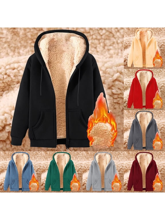 Hoodie for Women, Fleece Zip Up Sweatshirt Winter Clothing Essentials Hoodie Casual Winter Coats