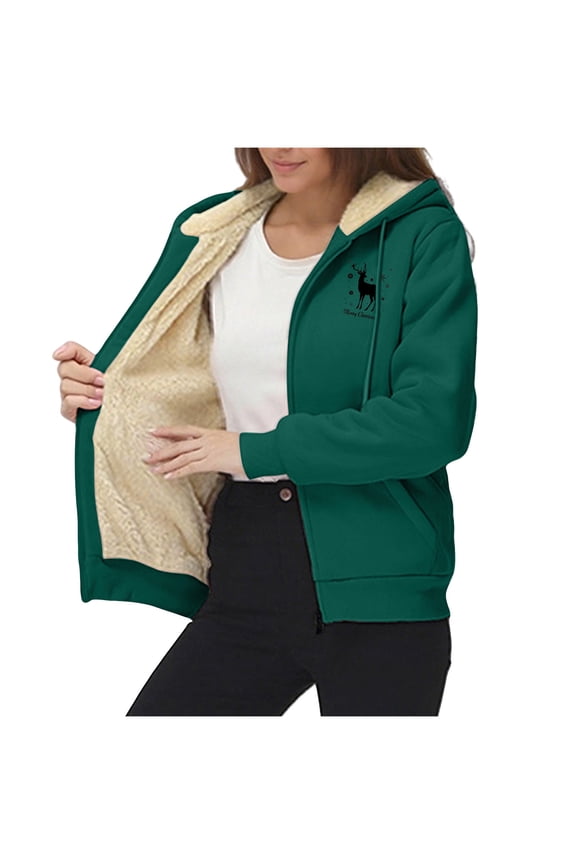 Hoodie for Women, Trendy Christmas Printed Fleece Sweatshirt Winter Clothing Essentials Hoodie Casual Outerwear Zip Up Winter Coats