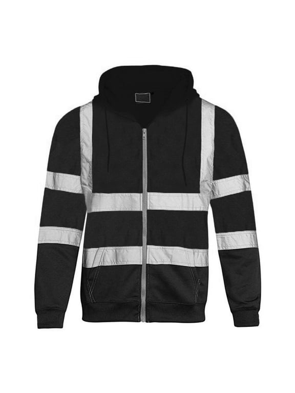Hoodies for Men Reflective High Visibility Safety Hooded Sweatshirts Pullover Jacket for Workers Surveyors
