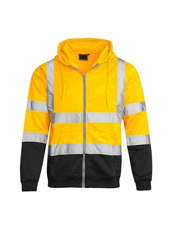 Hoodies for Men Reflective High Visibility Safety Hooded Sweatshirts Pullover Jacket for Workers Surveyors