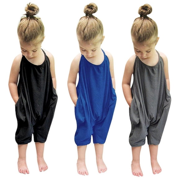 Lovzfmll Infant Girl's Overalls, Sleeveless Strappy Denim Jumpsuit, Cropped Capri Length Outfits for 6-12 Months