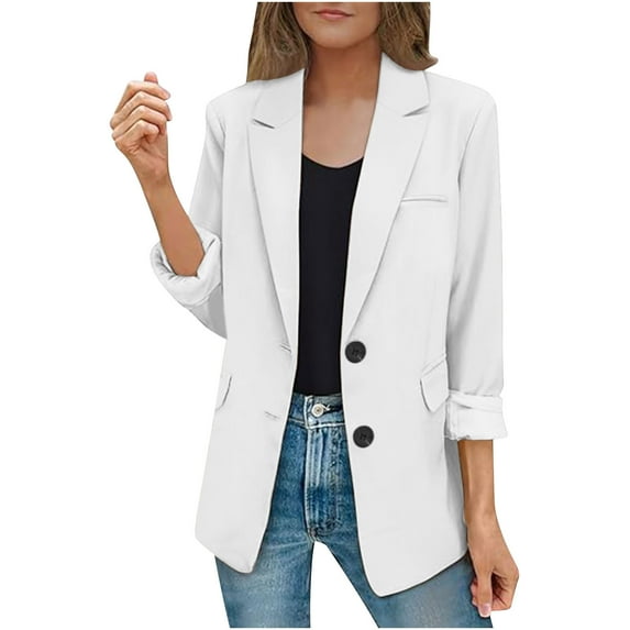 Lovzfmll Jackets Button Plus Size Lightweight Solid Color Bussiness Casual Open Front Long Sleeve Work Office Blazer Jacket with Shoulder Pads Fall Button Suit Jackets
