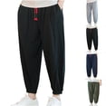 thumbnail image 1 of Lovzfmll Jogger Pants for Men, Summer Outdoor Linen Relaxed Fit Drawstring, Casual Loose Fit Ankle Length Joggers, 1 of 7