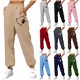 thumbnail image 1 of Lovzfmll Jogger Pants for Women, Heart Paw Print Casual Drawstring with Pocket, Loose Ankle Length Joggers Khaki, S, 1 of 8