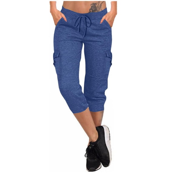 Lovzfmll Joggers Pants women 2024! Women's Yoga Pants Loose Soft Drawstring Workout Sweatpants Causal Pants with Pockets Blue B XL