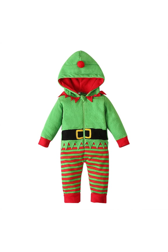 Jumpsuit for Toddler Boys Girls, Christmas Stripe Print Zip Front Onesie, Long Sleeve Festive Holiday Pajamas, Cozy Loungewear for 12-18 Months
