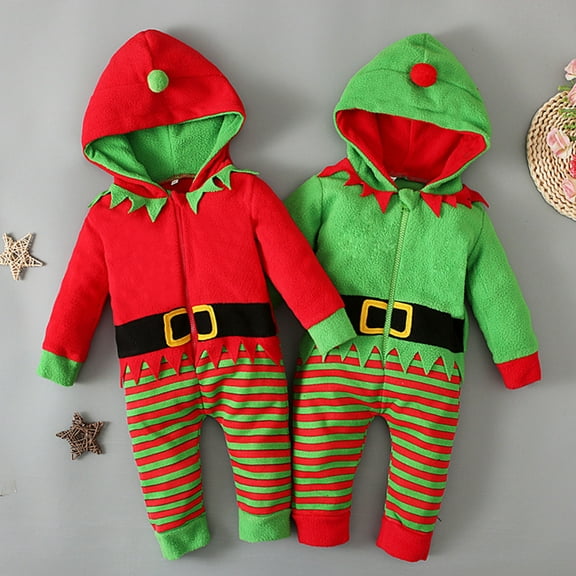 Lovzfmll Jumpsuit for Toddler Boys Girls, Christmas Stripe Print Zip Front Onesie, Long Sleeve Festive Holiday Pajamas, Cozy Loungewear for 3-6 Months