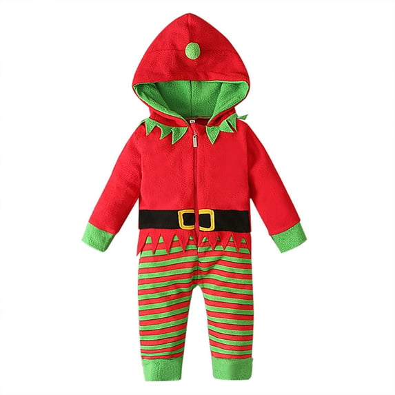 Lovzfmll Jumpsuit for Toddler Boys Girls, Christmas Stripe Print Zip Front Onesie, Long Sleeve Festive Holiday Pajamas, Cozy Loungewear for 6-12 Months