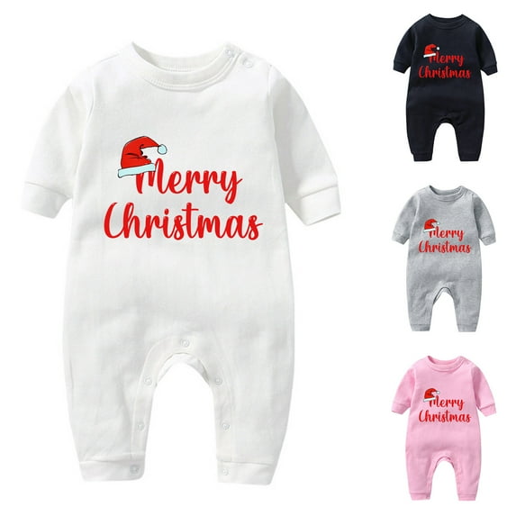 Lovzfmll Jumpsuit for Toddler Boys Girls, Merry Christmas Print Snap Onesie, Long Sleeve Festive Holiday Pajamas, Cozy Loungewear for Party for 3-6 Months