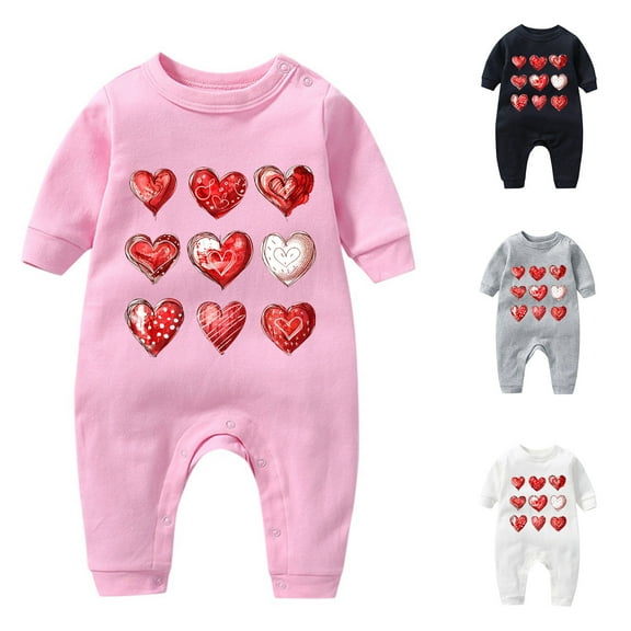Lovzfmll Jumpsuit for Toddler Boys Girls, Valentine's Day Heart Print Snap Onesie, Long Sleeve Fun Holiday Pajamas, Cozy Loungewear for Party for 3-6 Months