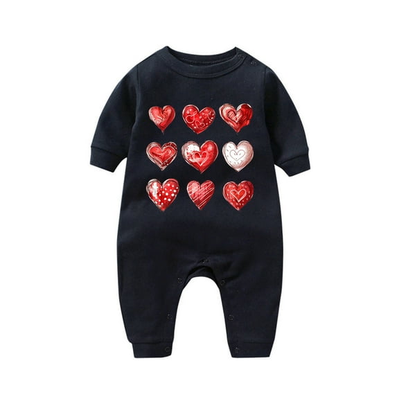 Lovzfmll Jumpsuit for Toddler Boys Girls, Valentine's Day Heart Print Snap Onesie, Long Sleeve Fun Holiday Pajamas, Cozy Loungewear for Party for 3-6 Months
