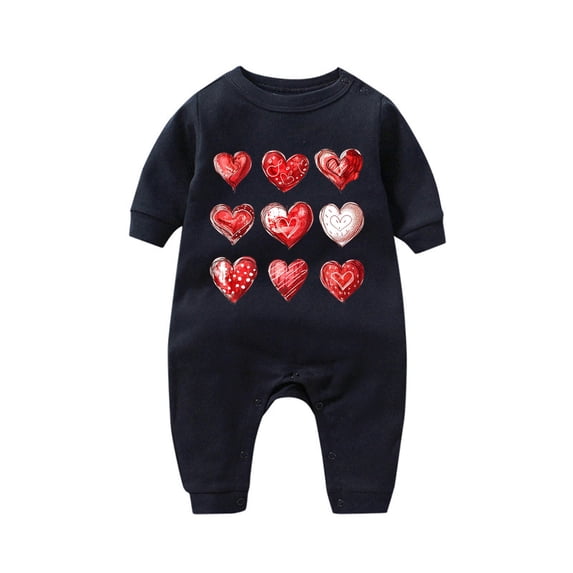 Lovzfmll Jumpsuit for Toddler Boys Girls, Valentine's Day Heart Print Snap Onesie, Long Sleeve Fun Holiday Pajamas, Cozy Loungewear for Party for 9-12 Months