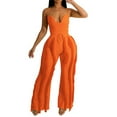 thumbnail image 1 of Lovzfmll Jumpsuits for Women Dressy Summer Loose Jumpsuit for Women Solid Color Casual Tassels Sleeveless Wide Leg Overalls Casual V-Neck Outfits with Pockets Pant Set Orange XL, 1 of 6
