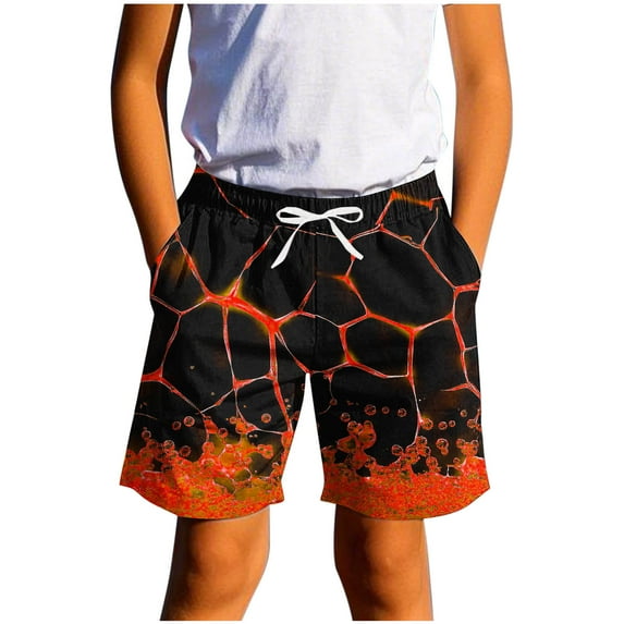 Lovzfmll Kid's Swim Trunks for Boys, Cool Flame Print with Adjustable Drawstring Waist, Perfect for Beach and Pool for 11-12 Years