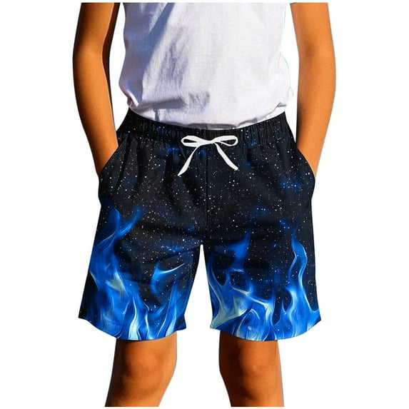 Lovzfmll Kid's Swim Trunks for Boys, Cool Flame Print with Adjustable Drawstring Waist, Perfect for Beach and Pool for 7-8 Years