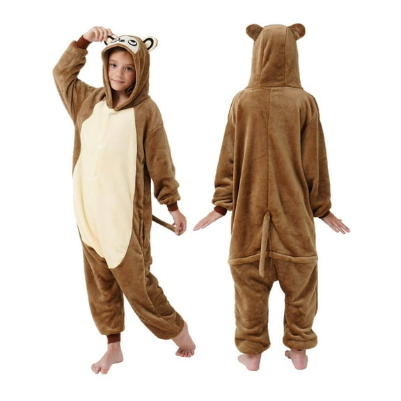 Lovzfmll Kids Chipmunk Onesie, Cozy Flannel Animal Pajamas, Long Sleeve Snap Closure, Hooded Jumpsuit for Little Boys Girls, Fun Photo Prop Loungewear for 2-3 Years