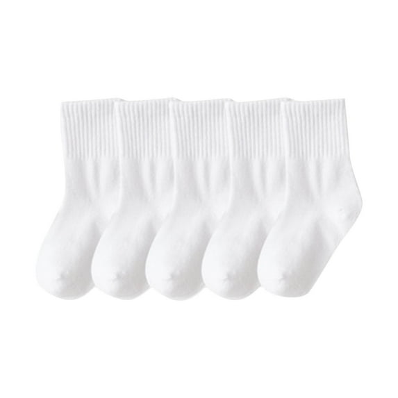Lovzfmll Kids Crew Socks 5-Pair Pack for Boys & Girls, Mid-Calf Moisture Wicking Breathable Solid Color Athletic Sports Socks