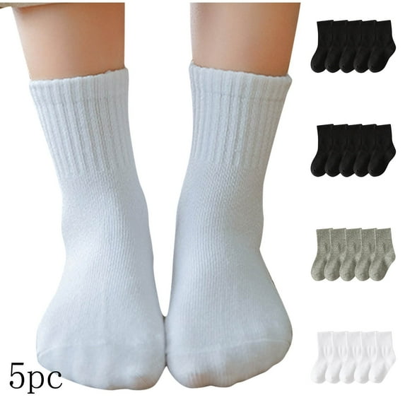 Lovzfmll Kids Crew Socks 5-Pair Pack for Boys & Girls, Mid-Calf Moisture Wicking Breathable Solid Color Athletic Sports Socks