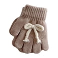 thumbnail image 1 of Lovzfmll Kids' Knit Gloves with Bow, Kids's Full Finger Outdoor Gloves, Solid Color Winter Warmth for Girls Ages 3-11 Years, Khaki, 1 of 3