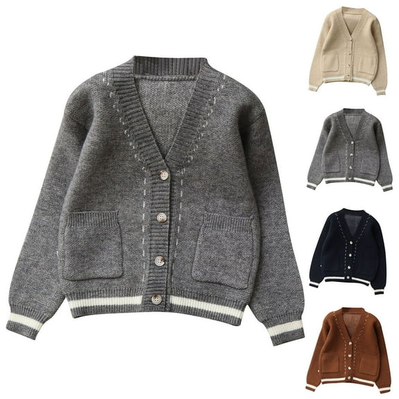 Lovzfmll Kids Teens Boys Girls Ribbed Knit Cardigan, Open Front Versatile Wear, Essential Warm Winter Coat for Teens for 5-14 Years
