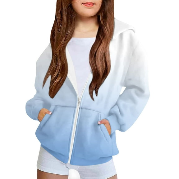 Lovzfmll Kids Teens Girls Gradient Print Hoodie, Color Block Sport Pullover, Essentials Warm Winter Coat for Play for 5-15 Years