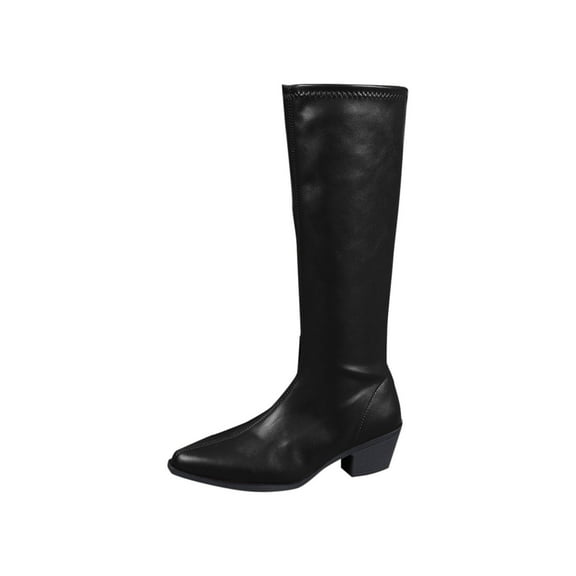Lovzfmll Knee High Boots Women, Boots Pointed Toe Side Zipper Low Heel, Block Heel Chelsea Leather Boots Casual Black Boots