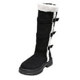 thumbnail image 1 of Lovzfmll Knee High Boots Women, Faux Fur Snow Mid Calf Belt Buckle Mid Heel, Chunky Low Heel Round Toe Buckle Boots Casual Fall Black Boots, 1 of 9