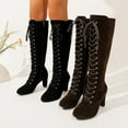 thumbnail image 1 of Lovzfmll Knee High Boots Women, Knee High Riding Boots Round Toe Lace Up, Chunky Mid Heel Round Toe Chelsea Boots Fall Black Boots, 1 of 8