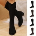 thumbnail image 1 of Lovzfmll Knee High Boots Women, Plus Size Knit Mid Calf Sock Chunky Heel, Block Mid Heel Round Toe Chelsea Boots Casual Fall Black Boots, 1 of 9