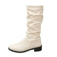 thumbnail image 1 of Lovzfmll Knee High Boots Women, Stacked Knee High Riding Wrinkle, Block Low Heel Round Toe Leather Boots Casual Fall Beige Boots, 1 of 8
