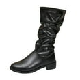 thumbnail image 1 of Lovzfmll Knee High Boots Women, Stacked Knee High Riding Wrinkle, Block Low Heel Round Toe Leather Boots Casual Fall Black Boots, 1 of 7