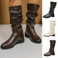 thumbnail image 1 of Lovzfmll Knee High Boots Women, Stacked Knee High Riding Wrinkle, Block Low Heel Round Toe Leather Boots Casual Fall Brown Boots, 1 of 9