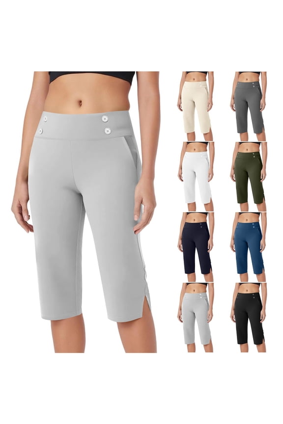 Knit Flare Pants for Women, Solid Color Bootcut Leggings, Figure Hugging Stretch Trousers, Casual Black, S