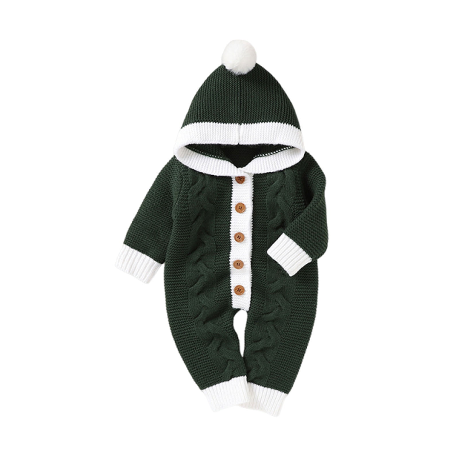 Lovzfmll Knit Jumpsuits for Newborn Boys Girls, Cozy Romper with Hood, Button Front Soft Onesie, Warm Fall Winter Clothes for 0-18 Months