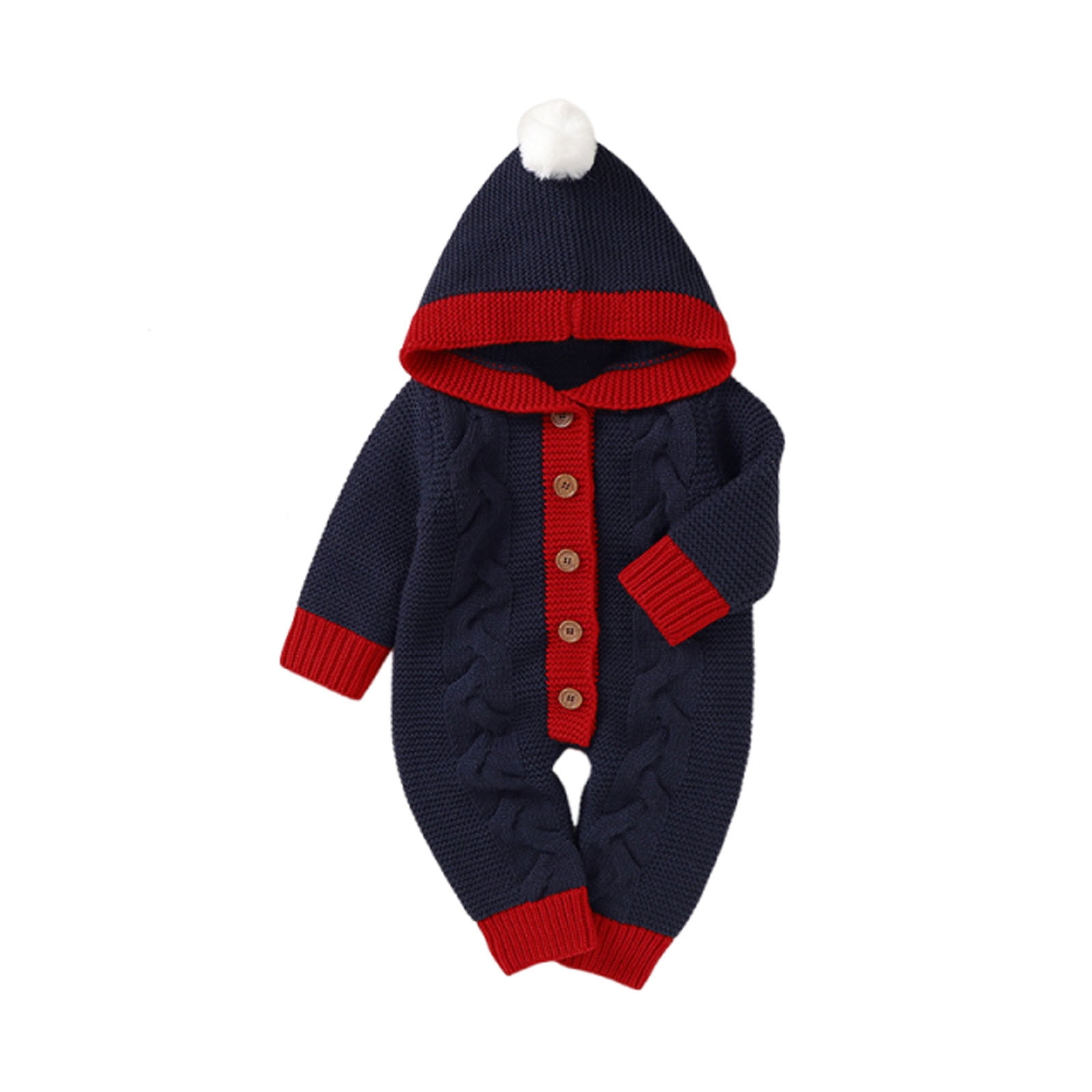 Lovzfmll Knit Jumpsuits for Newborn Boys Girls, Cozy Romper with Hood, Button Front Soft Onesie, Warm Fall Winter Clothes for 0-18 Months
