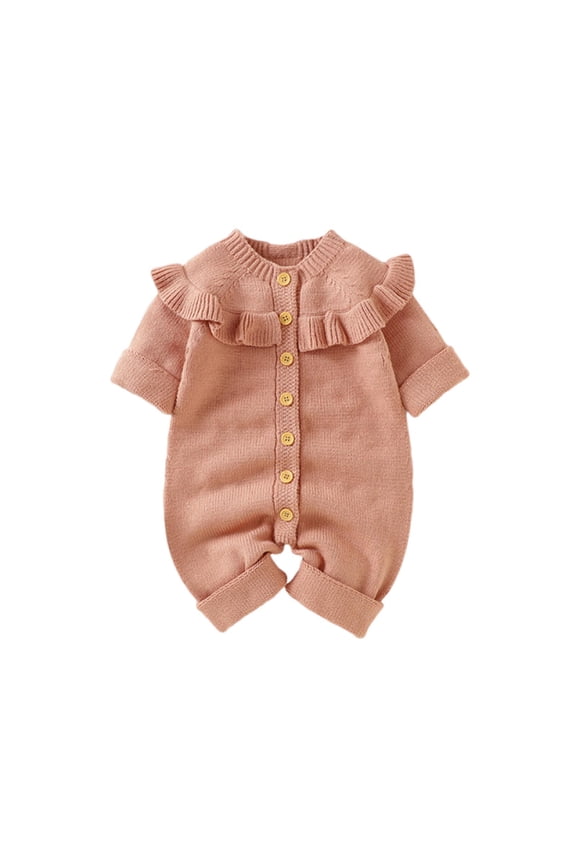 Lace Trim Onesies for Newborn Girls, Cozy Ruffled Jumpsuit, Cute Soft Knit Bodysuit, Warm Winter Fall Clothes for 0-18 Months