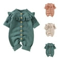 thumbnail image 1 of Lovzfmll Lace Trim Onesies for Newborn Girls, Cozy Ruffled Jumpsuit, Cute Soft Knit Bodysuit, Warm Winter Fall Clothes for 0-18 Months, 1 of 7