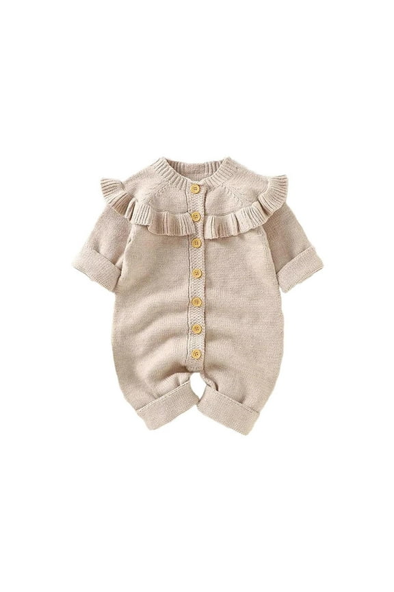 Lace Trim Onesies for Newborn Girls, Cozy Ruffled Jumpsuit, Cute Soft Knit Bodysuit, Warm Winter Fall Clothes for 0-18 Months