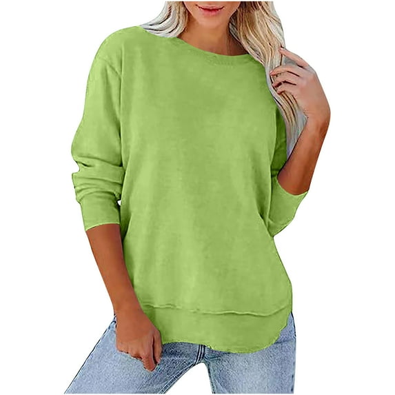 Lovzfmll Ladies Tops and Blouses, Womens Long Sleeve Round Neck Shirts Basic Tee Fall Tops Outfits Loose Causal Clothes Capless Solid Color Fashion Commuting Fallow Comfort Jacket Green L